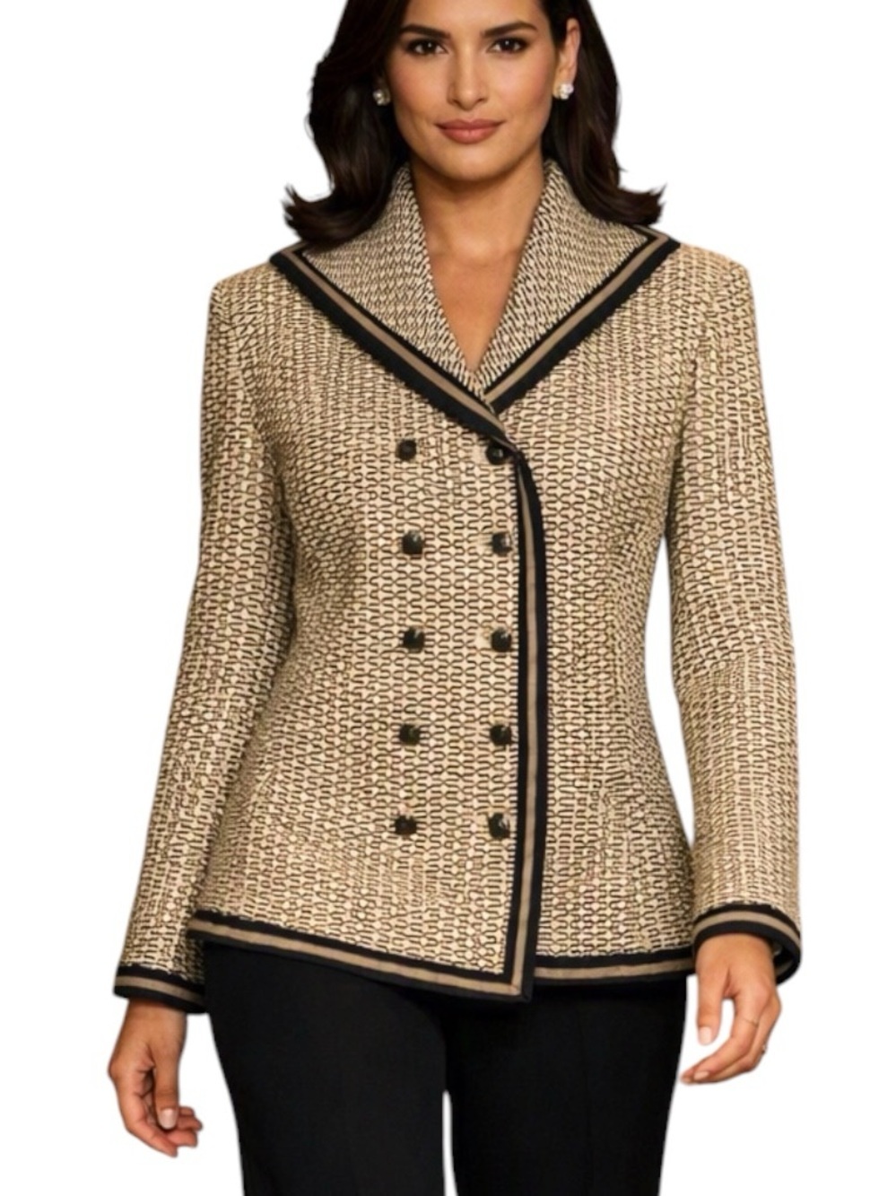 St. John Y2K Double Breasted Jacket 4 Vintage Black Tan  Classic Timeless